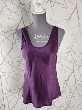 Eaton Vanity Fair Purple 100% Silk Satin Round Neck Tank